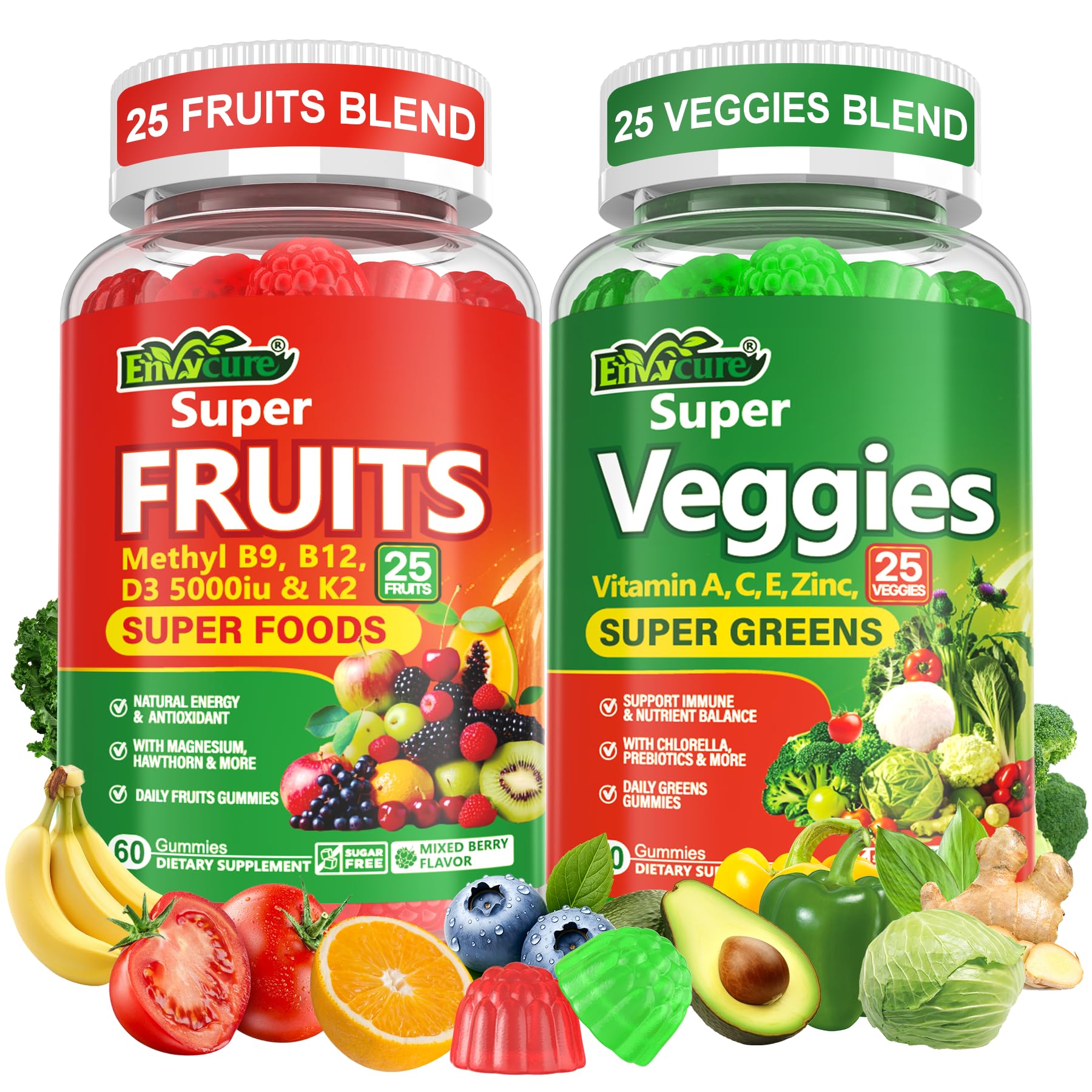 Super Greens Gummies, Daily Green Superfood Supplement w/Spirulina, Chlorella, Mushrooms, Probiotics, Multivitamins, 50+ Super Greens & Veggies Gummies to Boost Immunity, Energy & Gut Health, 120cts - TrustMedUSA