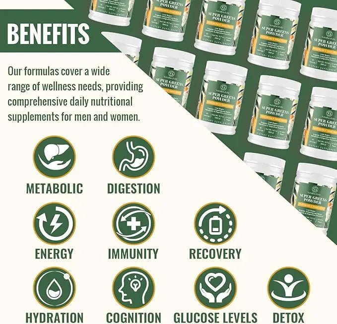 Super Greens Powder Superfood + Electrolytes & Tonic Herbs | Organic Greens, Shilajit, Adaptogens, Antioxidants, Preobiotic & Probiotic & Postbiotic| for Energy, Gut & Immune| Unflavored - 30 Servings - TrustMedUSA