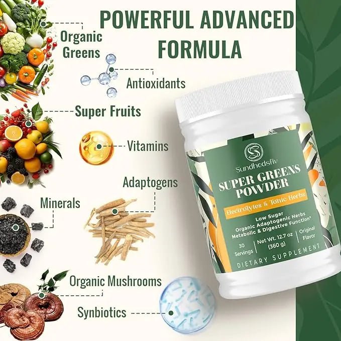 Super Greens Powder Superfood + Electrolytes & Tonic Herbs | Organic Greens, Shilajit, Adaptogens, Antioxidants, Preobiotic & Probiotic & Postbiotic| for Energy, Gut & Immune| Unflavored - 30 Servings - TrustMedUSA