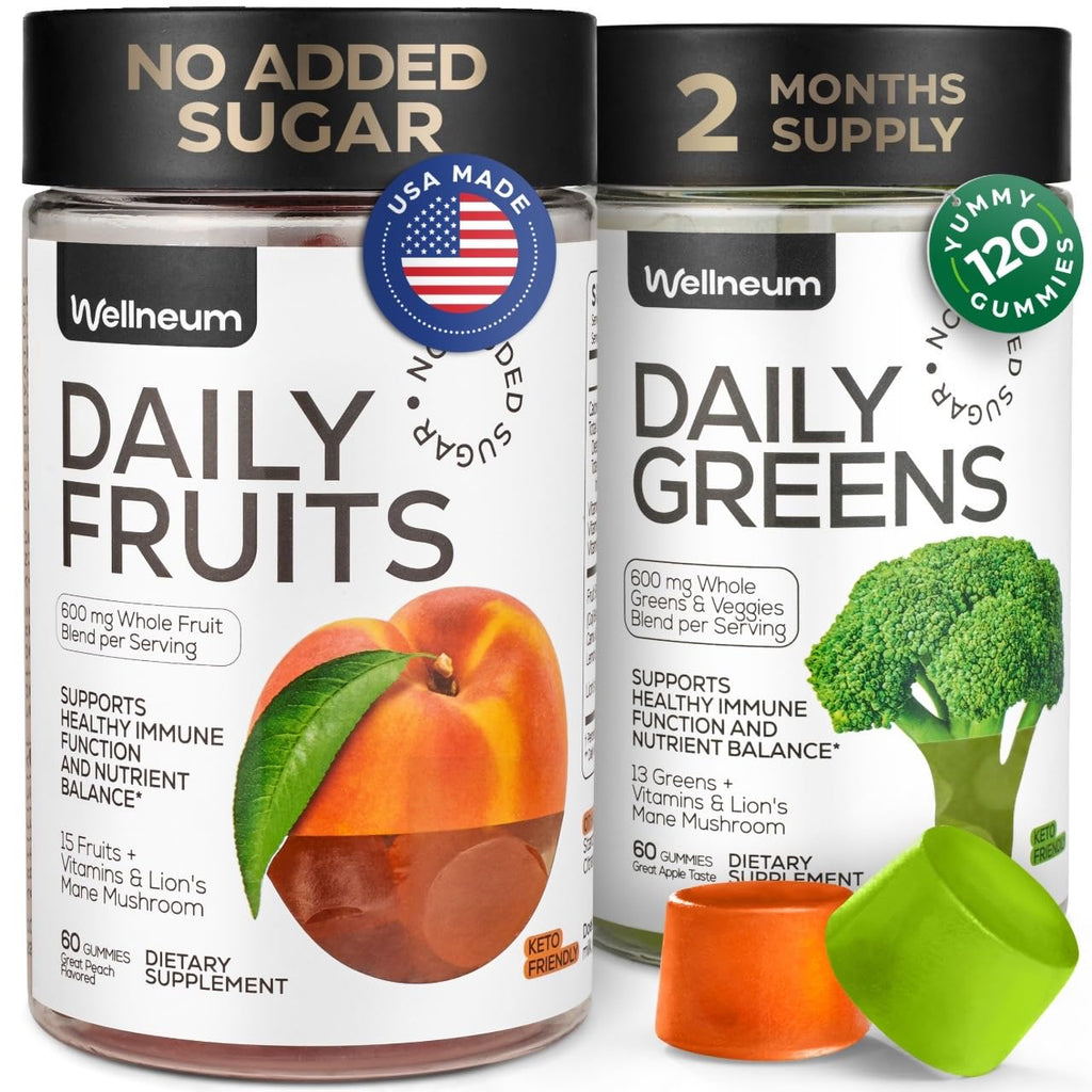 Super Greens + Super Fruits Gummies (Fruits/Greens Powder in Gummies Form) - 600mg Greens Blend + 600mg Fruits Blend for Immune Support, Sugar Free, Vegetarian, Non-GMO, 2-Pack (120 Gummies) - TrustMedUSA
