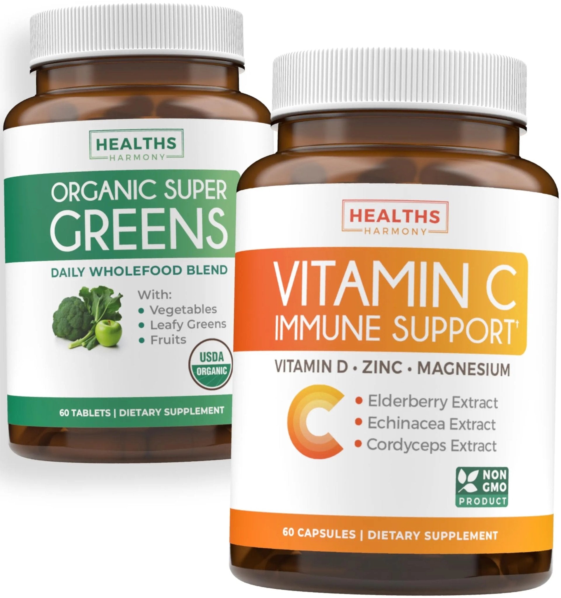 Super Greens & Vitamin C (1-Month Supply) Greens & C Synergy Bundle of Organic Super Greens Powder - Complete Superfood (60 Capsules) & & Vitamin C Immune Support (60 Vegetarian Caps)(Non-GMO) - TrustMedUSA