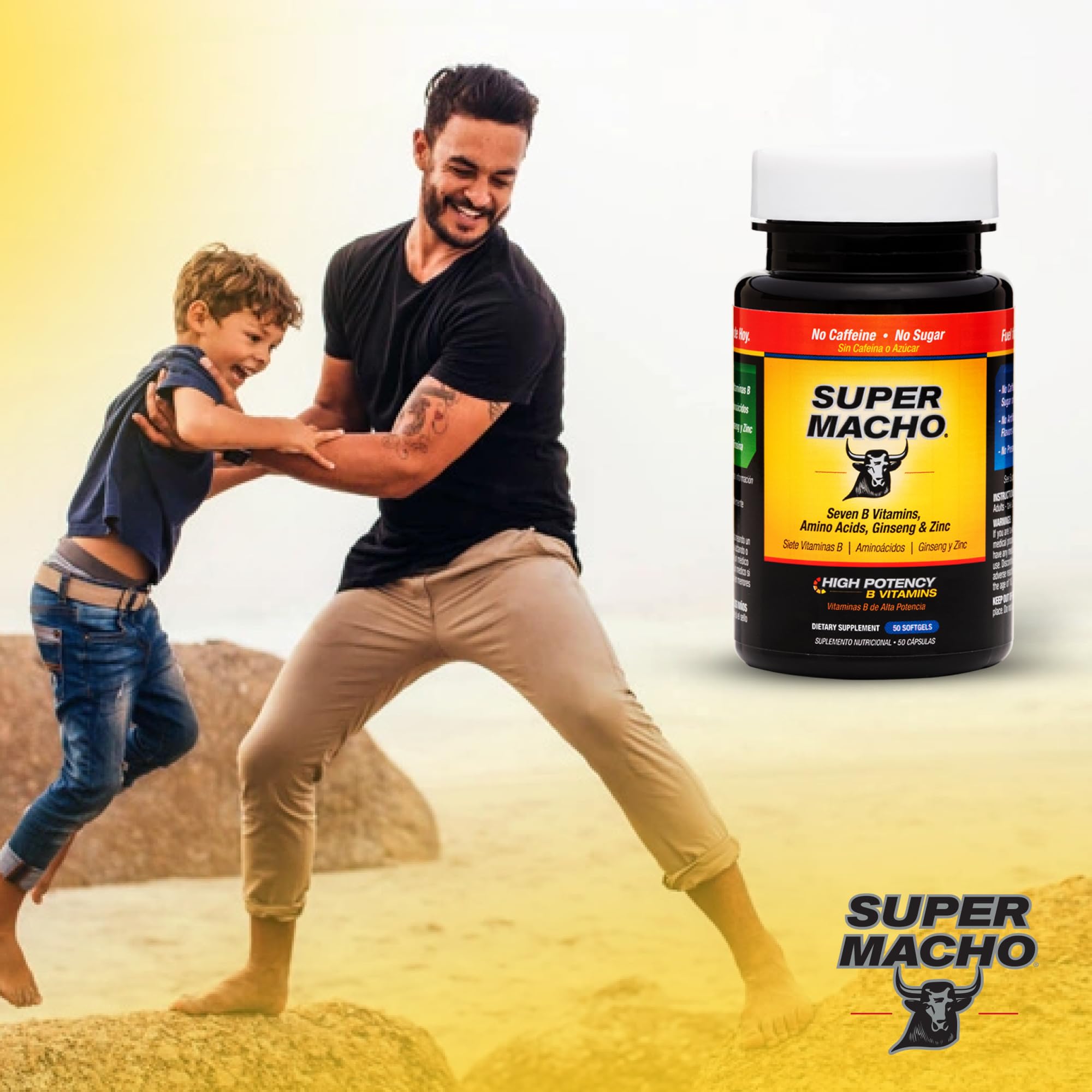 Super Macho, High Potency B Vitamins and Amino Acids, Fuel for Today's Active Men, No Caffeine, No Sugar, Dietary Supplement, Made in USA,50 Softgels - TrustMedUSA