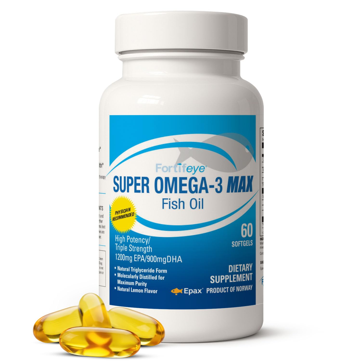 Super Max Omega-3 Fish Oil 2400 mg 30 Days, 60 Capsules - High Potency Fish Oil Omega 3 Supplements for Women & Men, Triglyceride Form with EPA and DHA Supplements No Fishy After Taste Lemon Flavor - TrustMedUSA