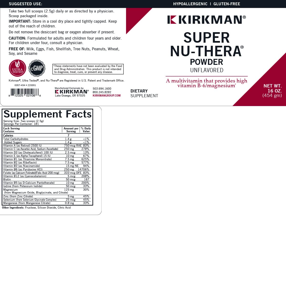 Super Nu-Thera Powder - Hypoallergenic - Unflavored - 16 Ounces - TrustMedUSA