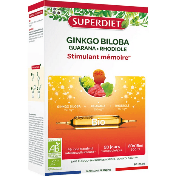 Superdiet Ginkgo Guarana Rhodiola 20 Ampoules - TrustMedUSA