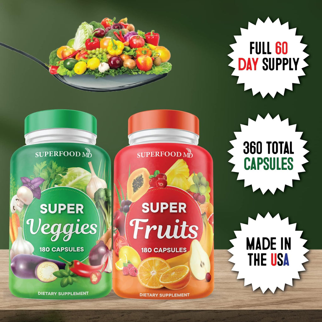 Superfood Fruit and Veggie Supplement - 360 Whole Super Fruit and Vegetable Supplements & Vitamin with Beta-Carotene, Soy Free- 180 Count (Pack of 2) - TrustMedUSA