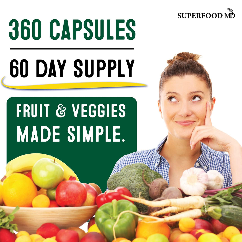 Superfood Fruit and Veggie Supplement - 360 Whole Super Fruit and Vegetable Supplements & Vitamin with Beta-Carotene, Soy Free- 180 Count (Pack of 2) - TrustMedUSA