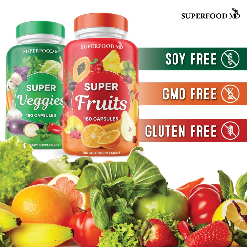 Superfood Fruit and Veggie Supplement - Fruit and Veggie Capsules 100% Whole Super Fruits and Super Vegetables Supplements & Vitamins, with Beta Carotene (720 Count (Pack of 4)) - TrustMedUSA