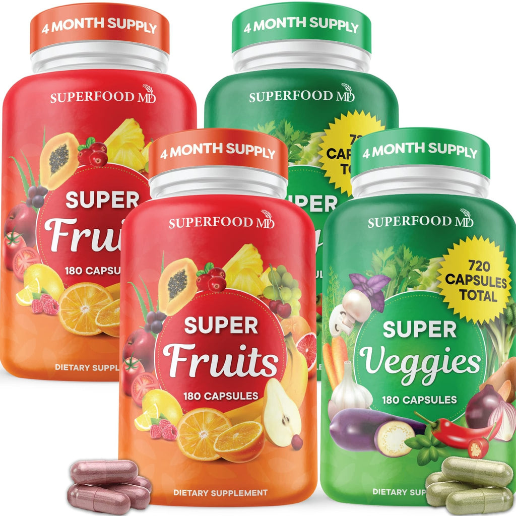 Superfood Fruit and Veggie Supplement - Fruit and Veggie Capsules 100% Whole Super Fruits and Super Vegetables Supplements & Vitamins, with Beta Carotene (720 Count (Pack of 4)) - TrustMedUSA