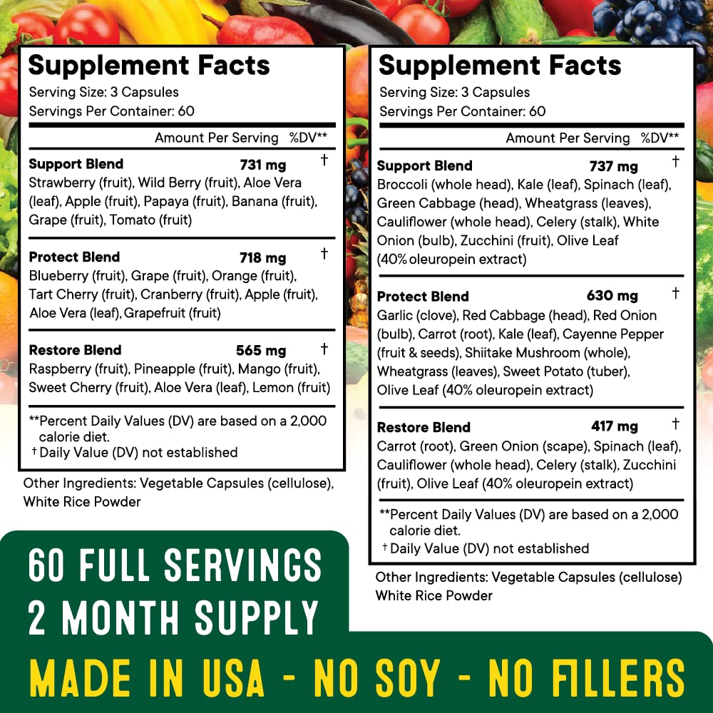 Superfood Fruit and Veggie Supplement - Fruit and Veggie Capsules 100% Whole Super Fruits and Super Vegetables Supplements & Vitamins, with Beta Carotene (720 Count (Pack of 4)) - TrustMedUSA