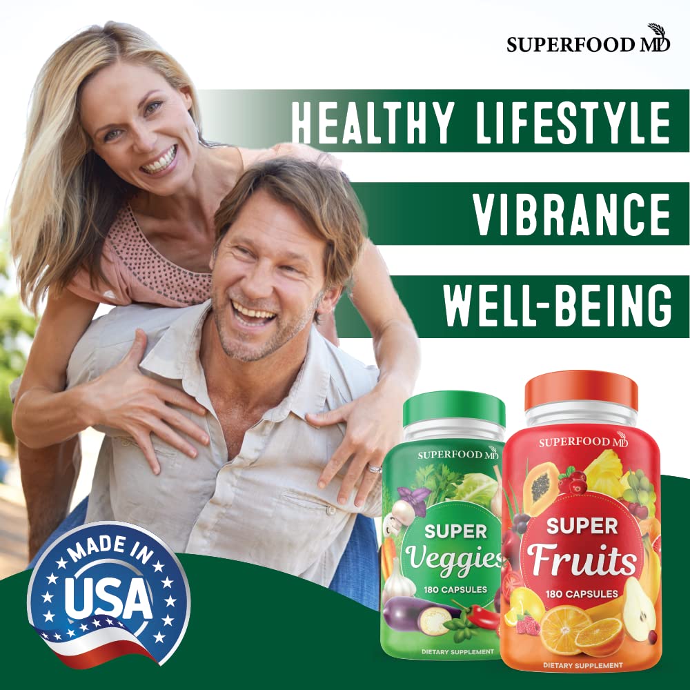 Superfood Fruit and Veggie Supplement - Fruit and Veggie Capsules 100% Whole Super Fruits and Super Vegetables Supplements & Vitamins, with Beta Carotene (720 Count (Pack of 4)) - TrustMedUSA