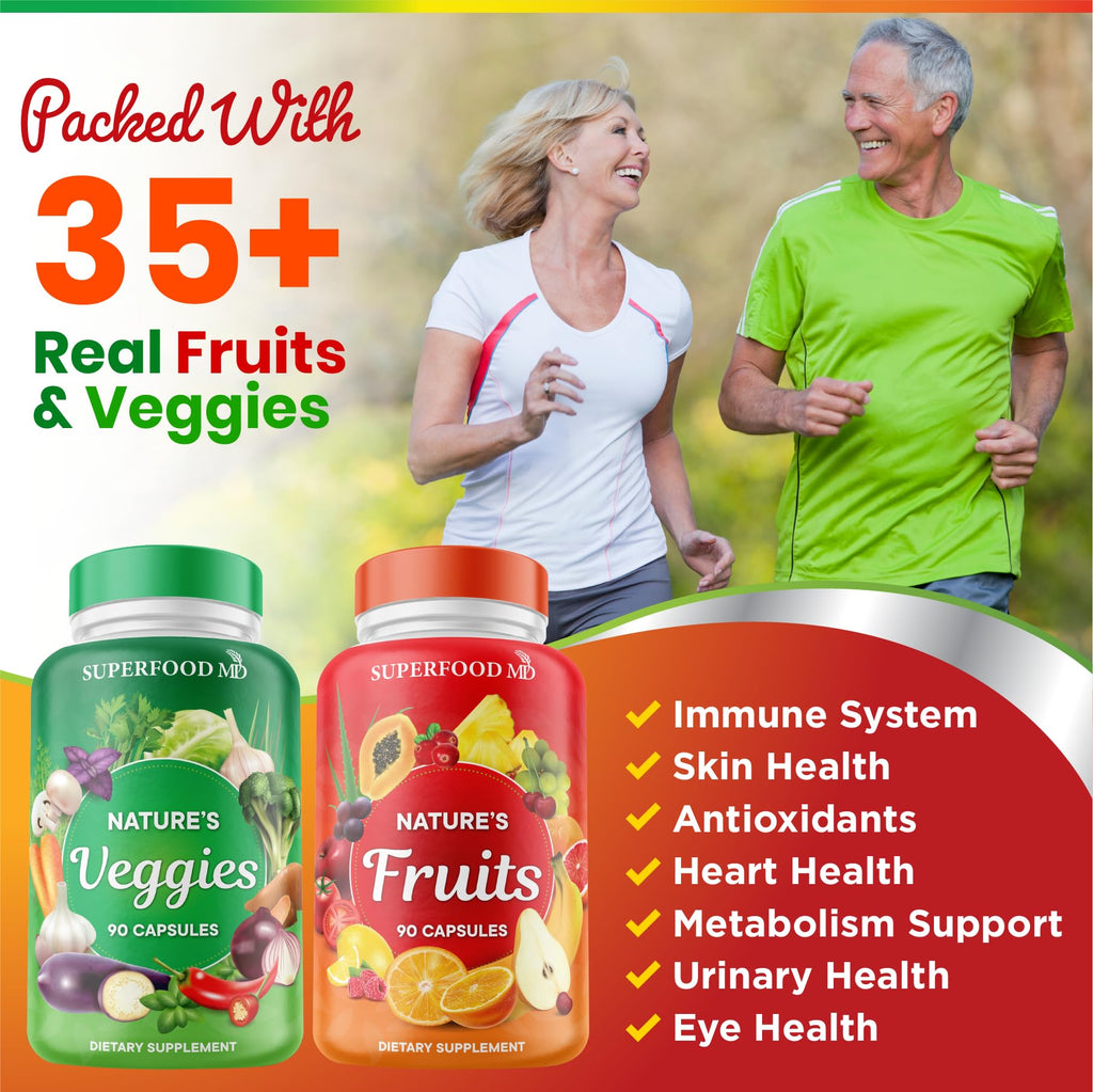 Superfood MD Fruits & Veggies Supplement - Whole Food Natural Superfoods - with Beta Carotene - Soy Free- 90 Count (Pack of 2) - TrustMedUSA