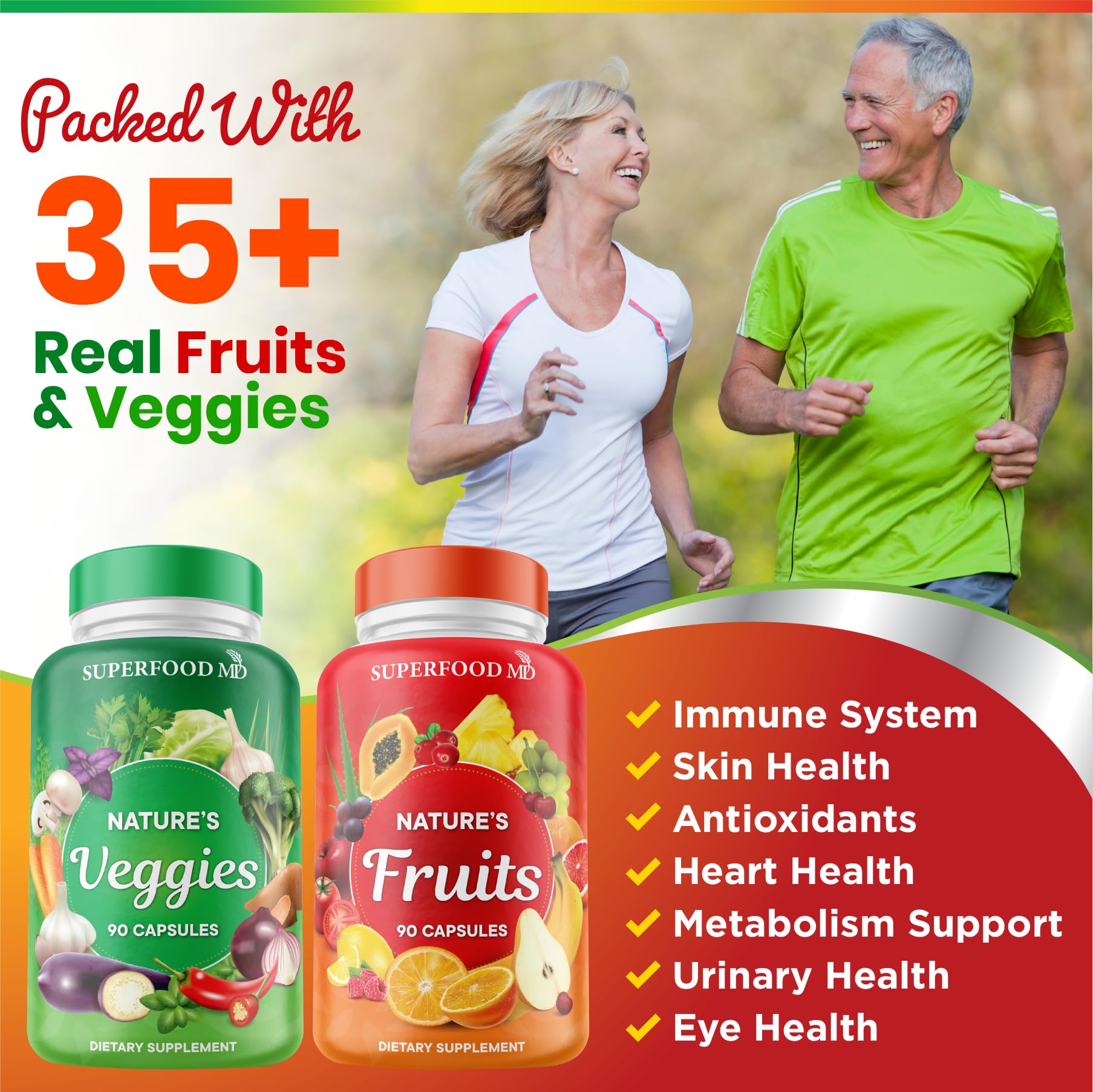 Superfood MD Fruits & Veggies Supplement - Whole Food Natural Superfoods - with Beta Carotene - Soy Free- 90 Count (Pack of 2) - TrustMedUSA