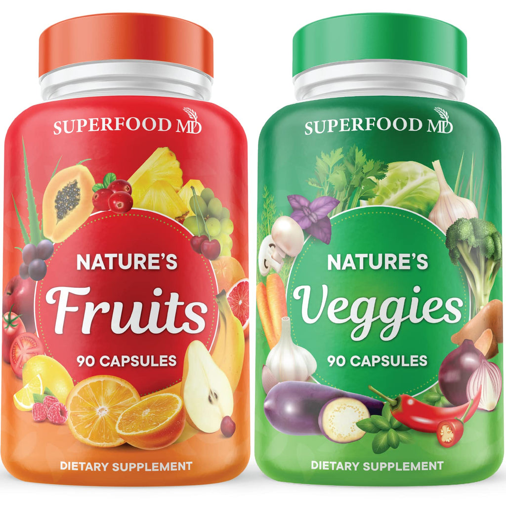 Superfood MD Fruits & Veggies Supplement - Whole Food Natural Superfoods - with Beta Carotene - Soy Free- 90 Count (Pack of 2) - TrustMedUSA