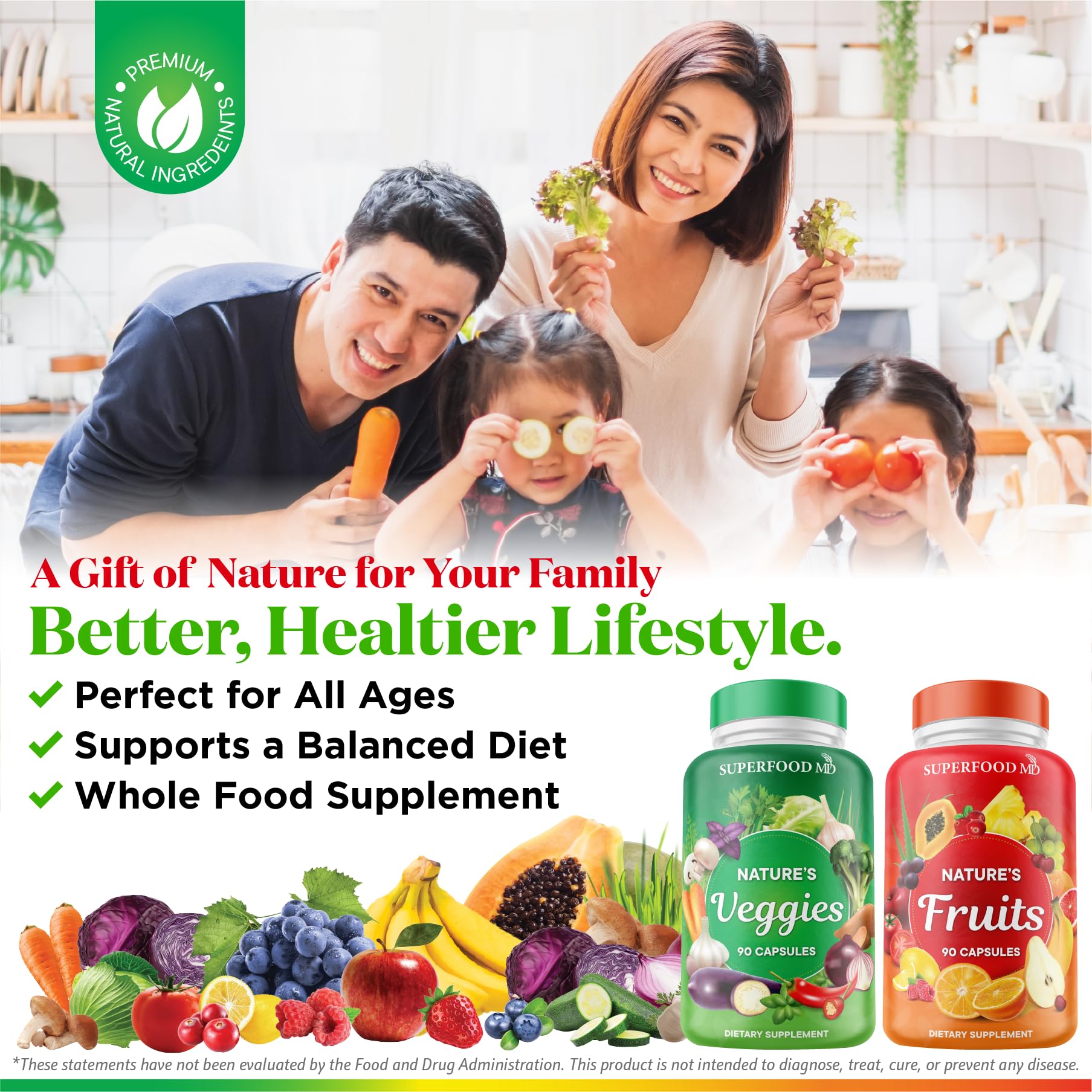 Superfood MD Fruits & Veggies Supplement - Whole Food Natural Superfoods - with Beta Carotene - Soy Free- 90 Count (Pack of 2) - TrustMedUSA