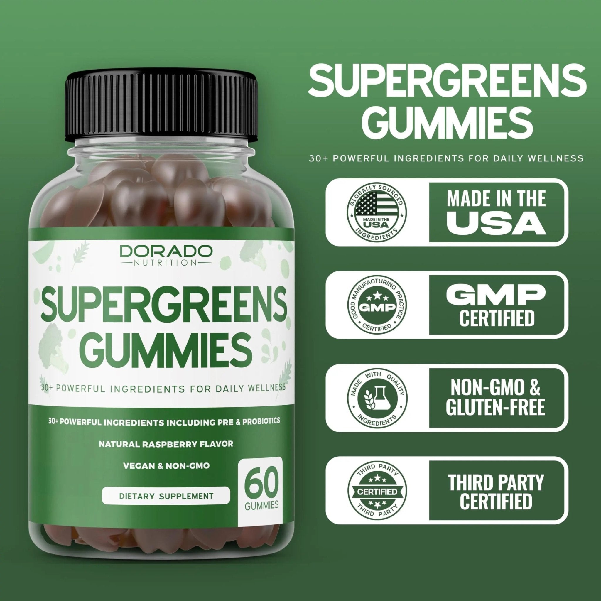 Supergreens Gummies (60 Count) Daily Greens Gummies - Greens Supplements with 8 Ingredient Power Blend - Superfood for Immunity Support for Adults - Third Party Tested, Vegan & USA Made (Pack of 2) - TrustMedUSA