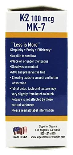 Superior Source Vitamin K2 MK-7 (Menaquinone-7), 100 mcg, Quick Dissolve MicroLignual - TrustMedUSA