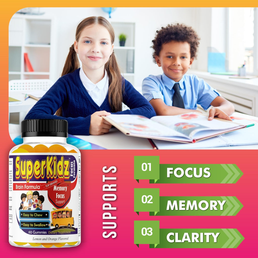 Superkids Focus Gummies for Kids, Omega 3 Gummy Kids Focus and Attention Supplements, Teen Brain Focus Vitamins, Non-GMO Gummy Vitamins, Tasty Lemon & Orange, 60 Count - TrustMedUSA