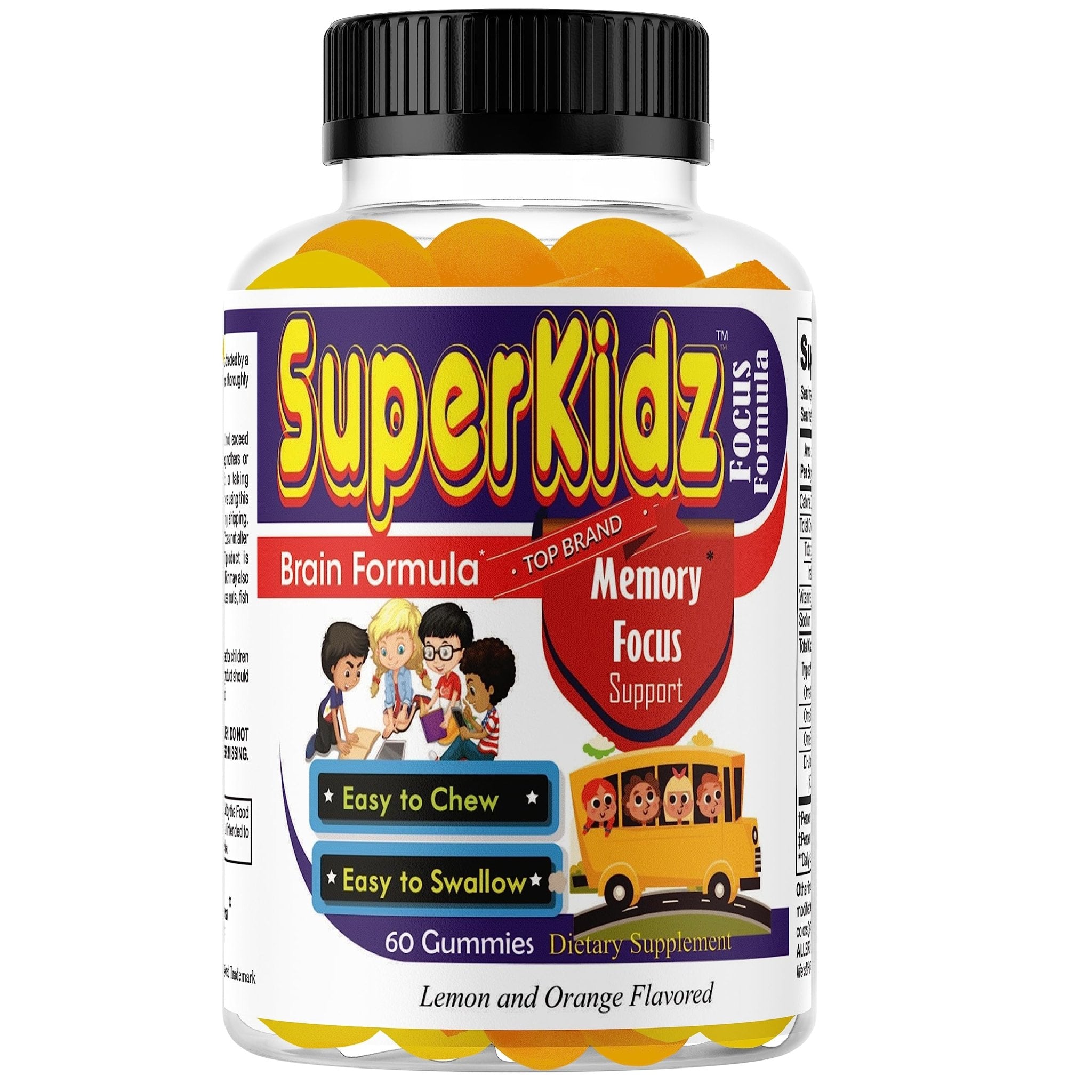 Superkids Focus Gummies for Kids, Omega 3 Gummy Kids Focus and Attention Supplements, Teen Brain Focus Vitamins, Non-GMO Gummy Vitamins, Tasty Lemon & Orange, 60 Count - TrustMedUSA