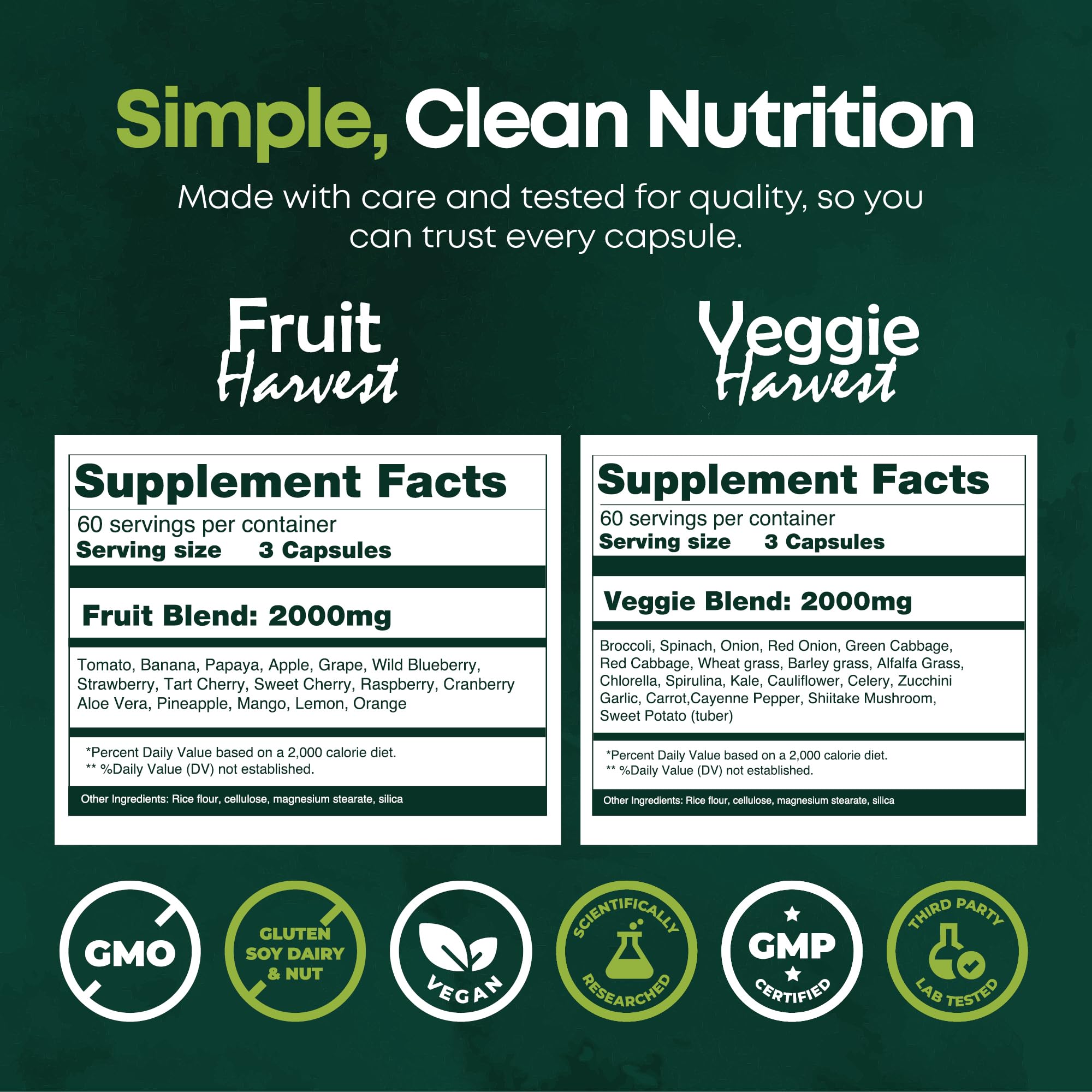 Supermed Research Fruits and Vegetables Supplements – 2 Pack Combination Fruit & Veggies Supplement – Whole Food Vitamins & Minerals for Adults – Superfood Veggie Vitamins for Adults (180 x 2, 360 Ct) - TrustMedUSA