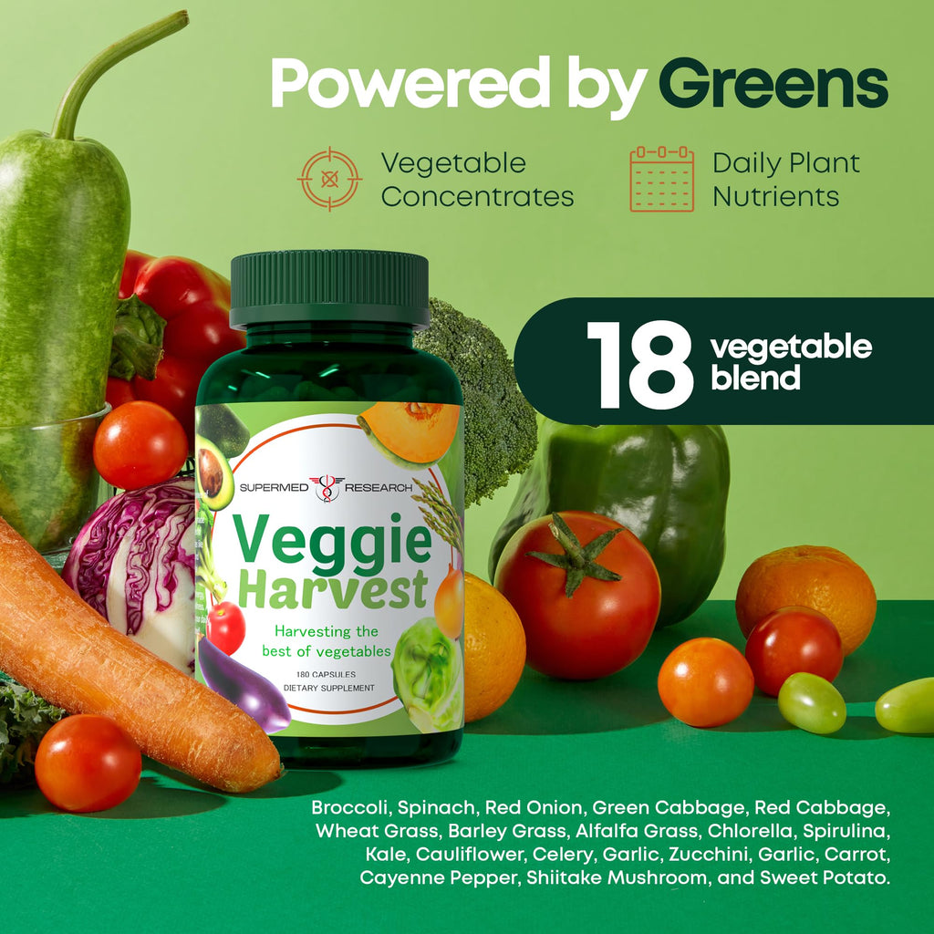 Supermed Research Fruits and Vegetables Supplements – 2 Pack Combination Fruit & Veggies Supplement – Whole Food Vitamins & Minerals for Adults – Superfood Veggie Vitamins for Adults (180 x 2, 360 Ct) - TrustMedUSA