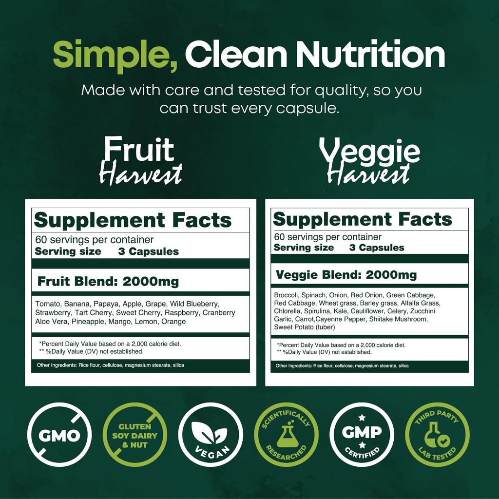 Supermed Research Fruits and Vegetables Supplements – 2 Pack Combination Fruit & Veggies Supplement – Whole Food Vitamins & Minerals for Adults – Superfood Veggie Vitamins for Adults (180 x 2, 360 Ct) - TrustMedUSA