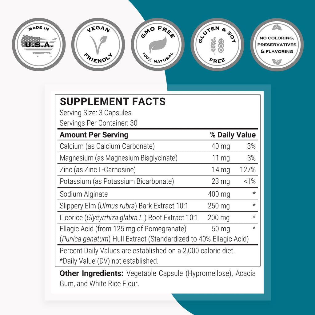 Supersmart Acid Balance Formula (Advanced Complex) - with Zinc L-Carnosine, Slippery Elm Extract, Licorice Root | Non-GMO & Gluten Free - 90 Vegetarian Capsules - TrustMedUSA