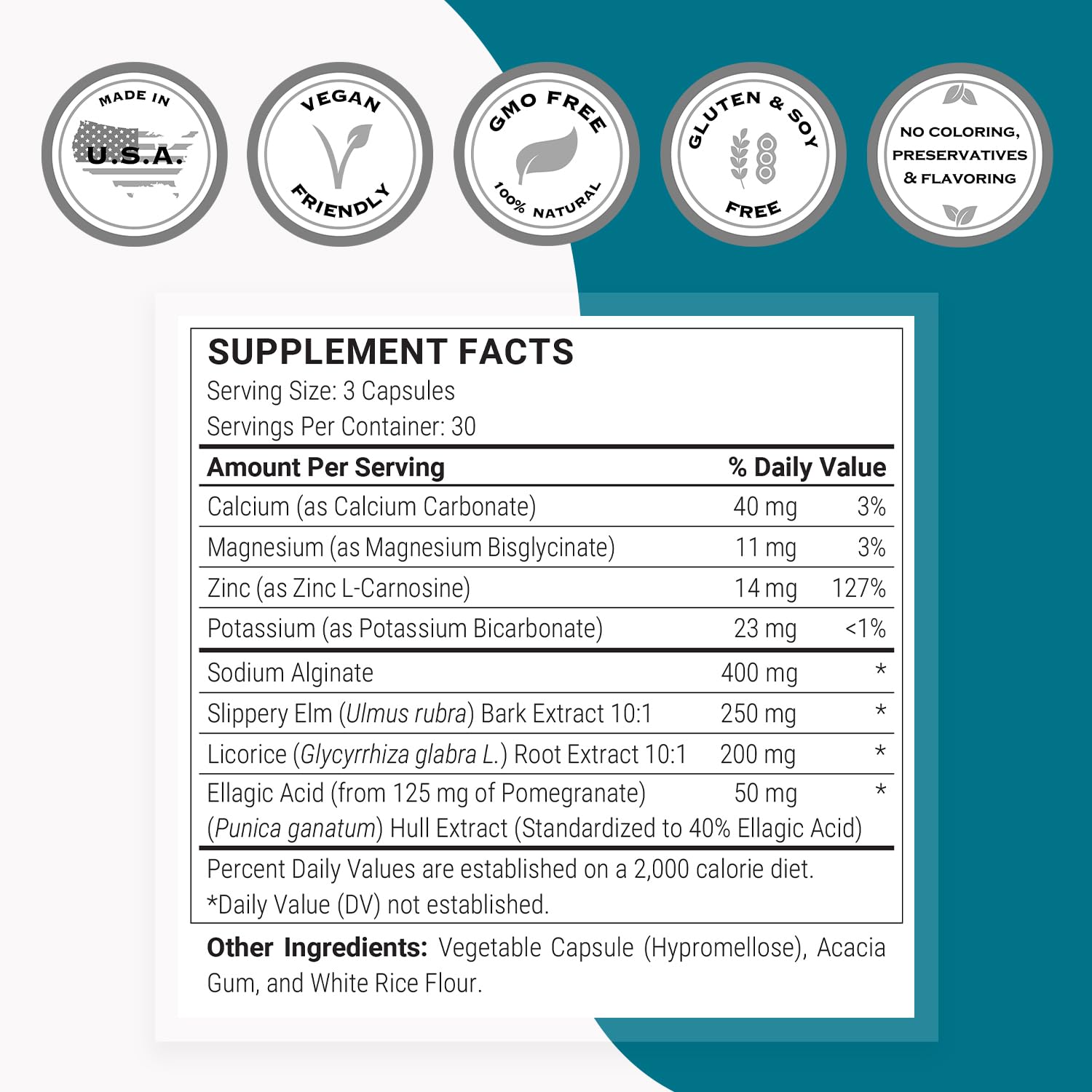 Supersmart Acid Balance Formula (Advanced Complex) - with Zinc L-Carnosine, Slippery Elm Extract, Licorice Root | Non-GMO & Gluten Free - 90 Vegetarian Capsules - TrustMedUSA