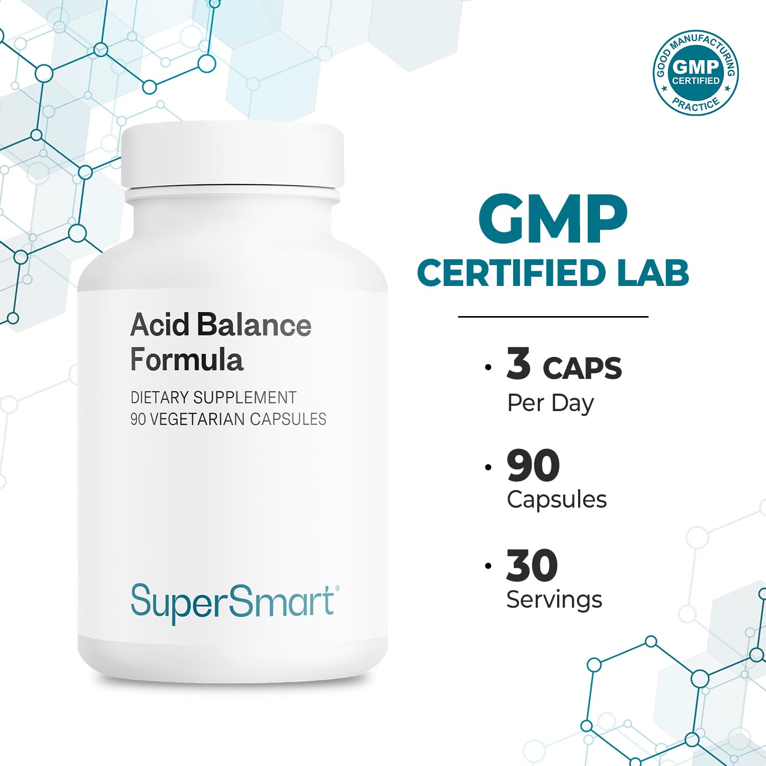 Supersmart Acid Balance Formula (Advanced Complex) - with Zinc L-Carnosine, Slippery Elm Extract, Licorice Root | Non-GMO & Gluten Free - 90 Vegetarian Capsules - TrustMedUSA