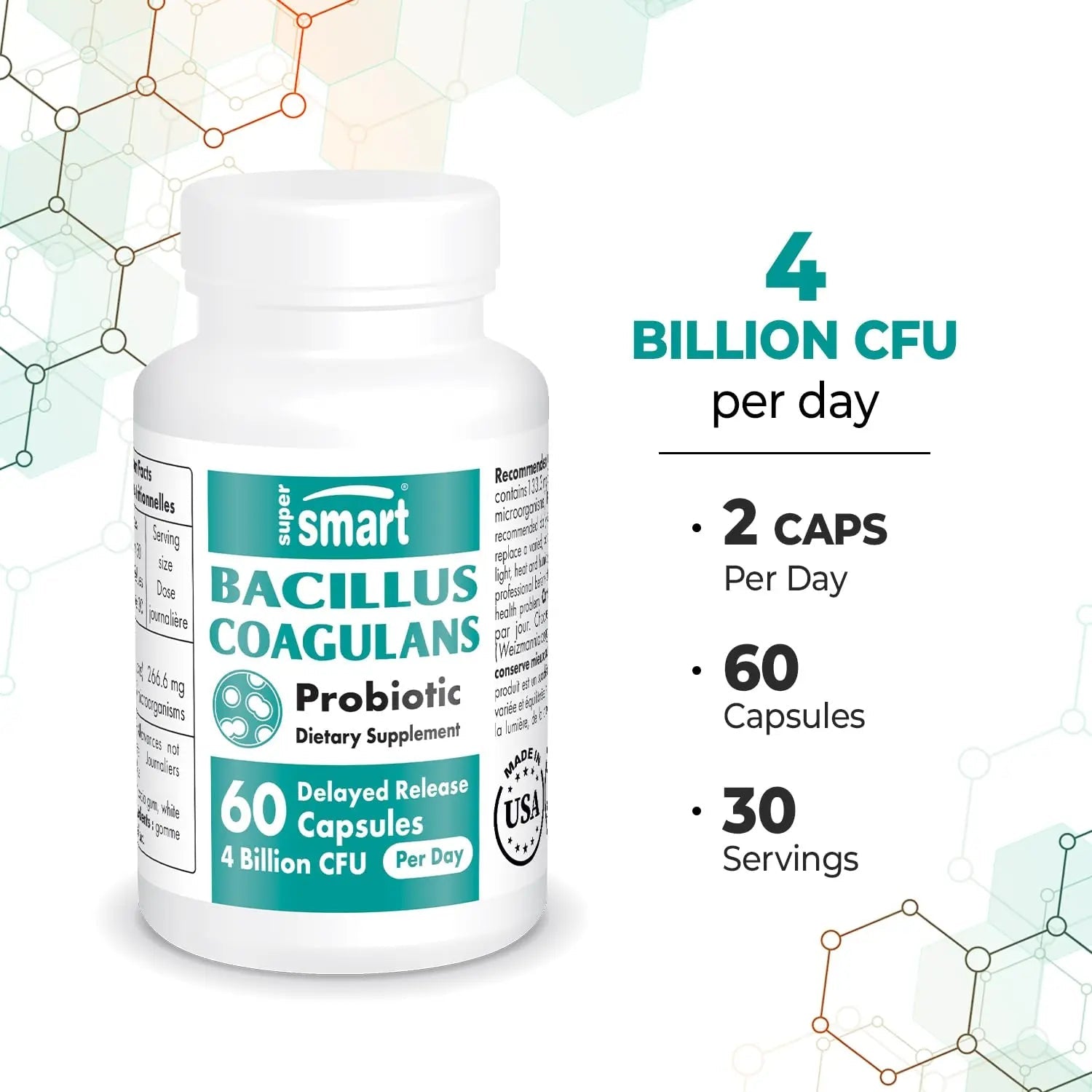Supersmart - Bacillus Coagulans Probiotic 4 Billion CFU per Day (High Absorption) - TrustMedUSA