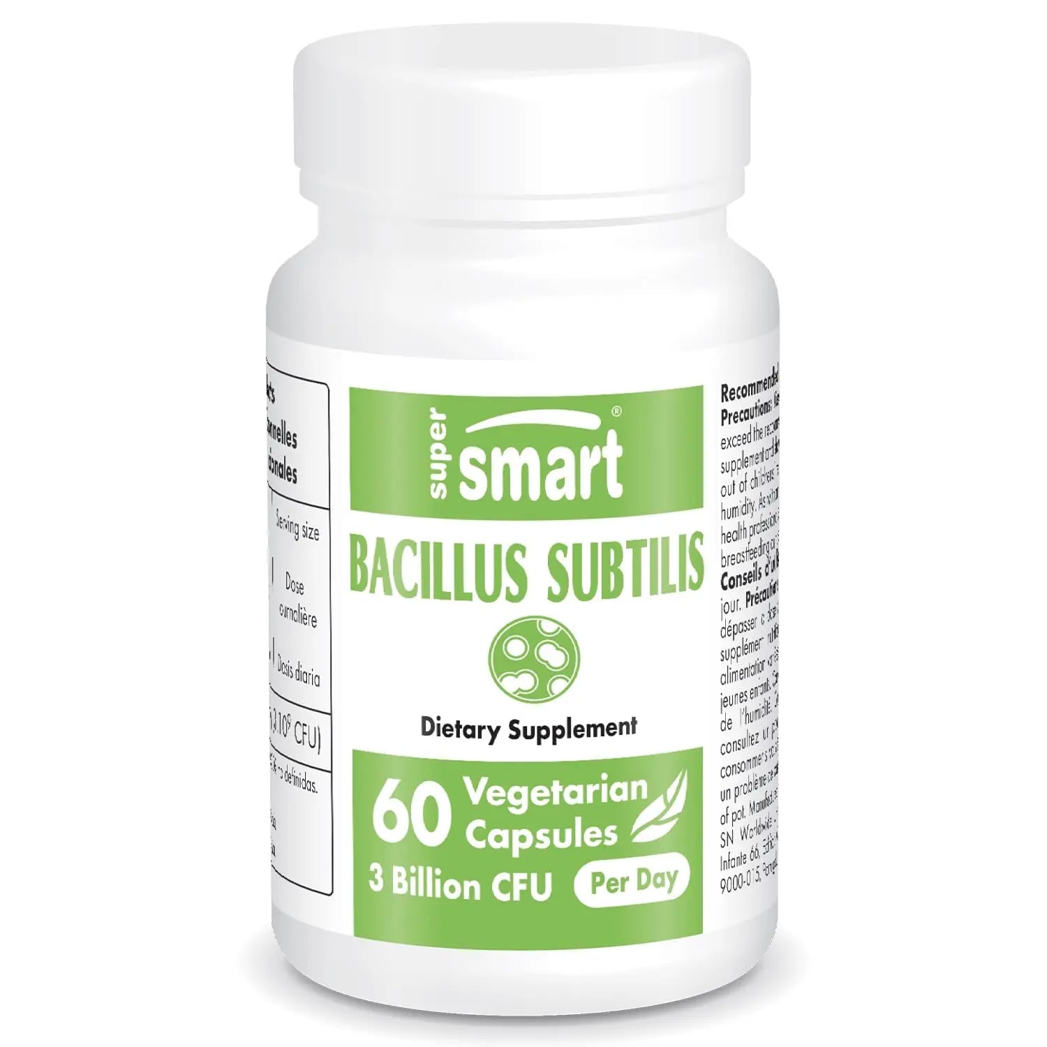Supersmart - Bacillus Subtilis 3 Billion CFU per Day (High Potency) - Spore Probiotic - TrustMedUSA