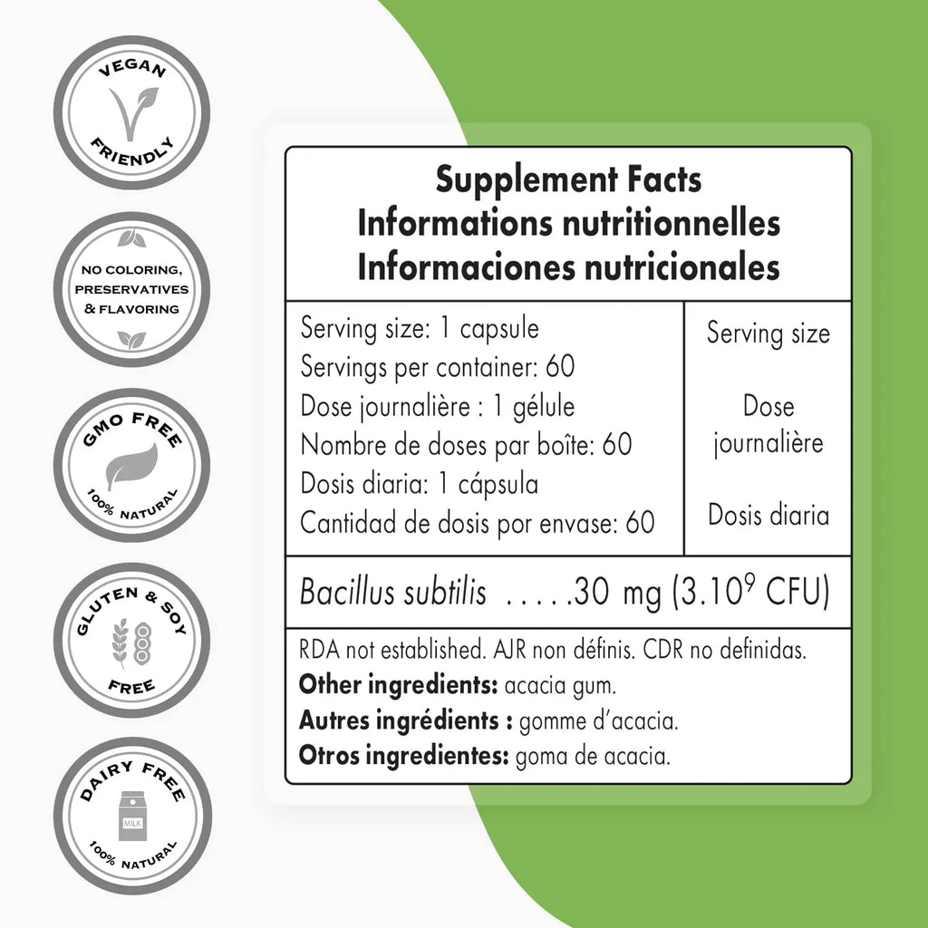 Supersmart - Bacillus Subtilis 3 Billion CFU per Day (High Potency) - Spore Probiotic - TrustMedUSA