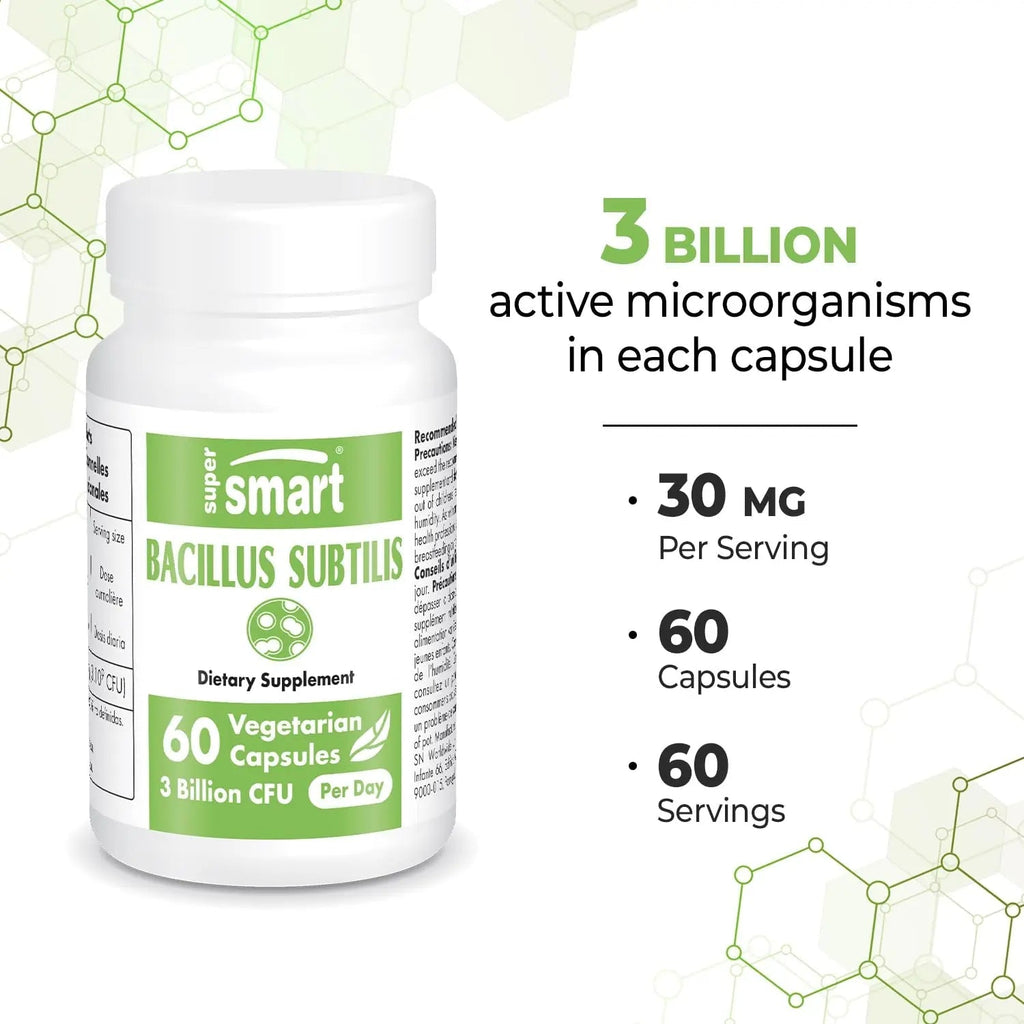 Supersmart - Bacillus Subtilis 3 Billion CFU per Day (High Potency) - Spore Probiotic - TrustMedUSA