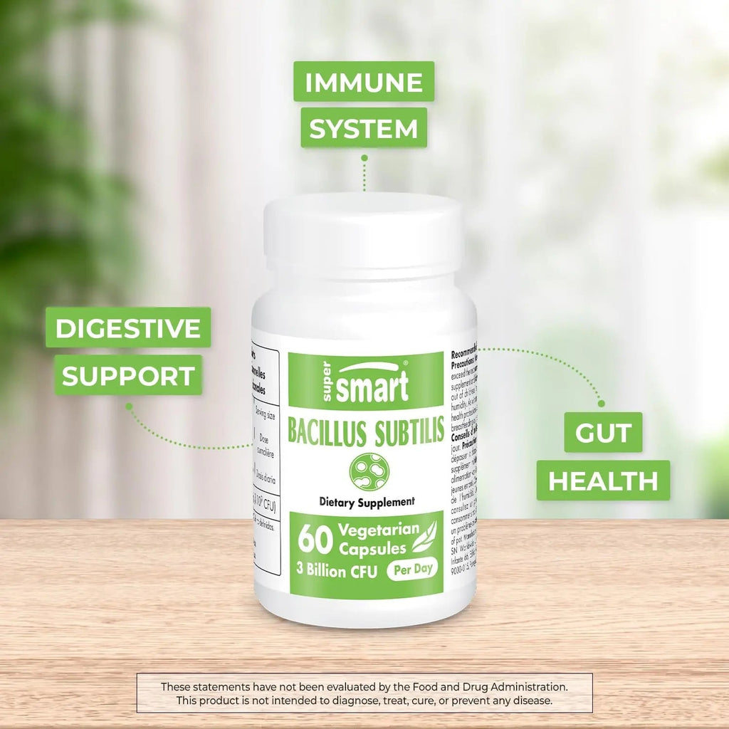 Supersmart - Bacillus Subtilis 3 Billion CFU per Day (High Potency) - Spore Probiotic - TrustMedUSA