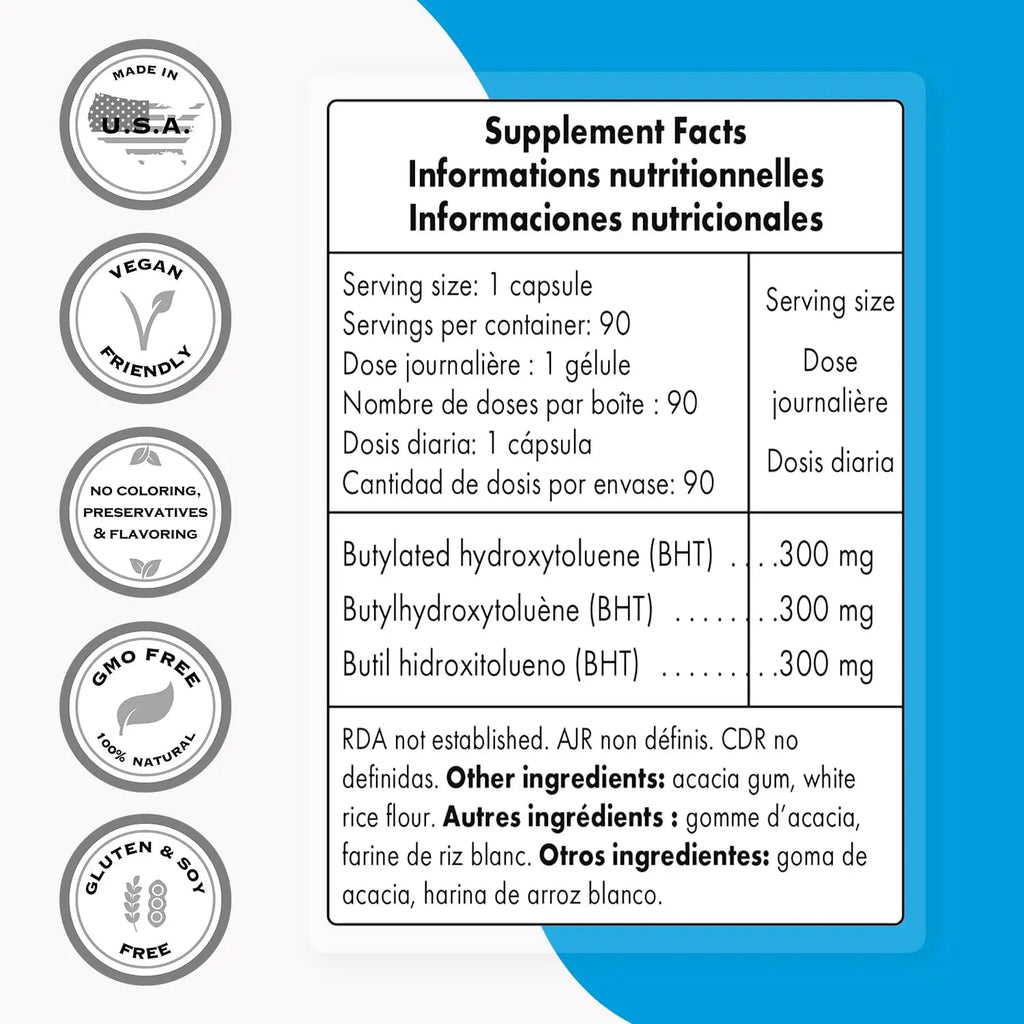 Supersmart - BHT 300 mg Per Day - Butylated Hydroxytoluene - Powerful Antioxidant - TrustMedUSA