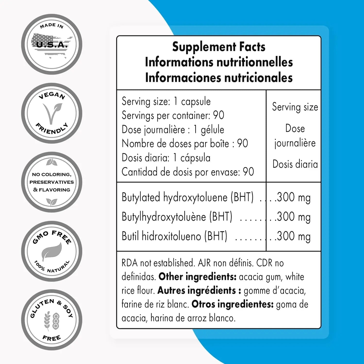 Supersmart - BHT 300 mg Per Day - Butylated Hydroxytoluene - Powerful Antioxidant - TrustMedUSA