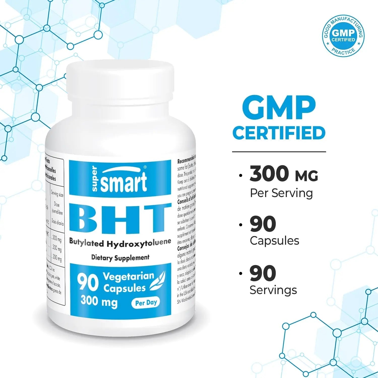 Supersmart - BHT 300 mg Per Day - Butylated Hydroxytoluene - Powerful Antioxidant - TrustMedUSA