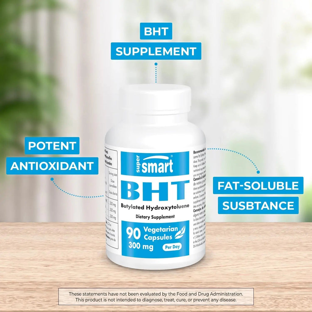 Supersmart - BHT 300 mg Per Day - Butylated Hydroxytoluene - Powerful Antioxidant - TrustMedUSA