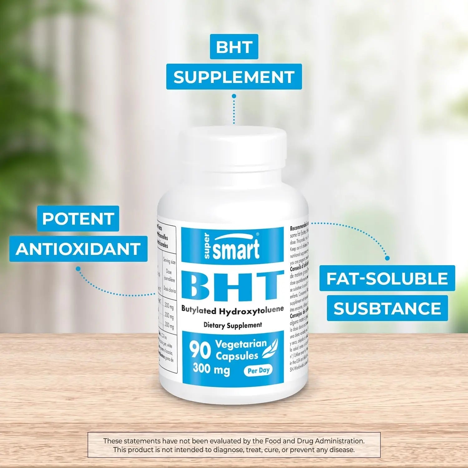 Supersmart - BHT 300 mg Per Day - Butylated Hydroxytoluene - Powerful Antioxidant - TrustMedUSA