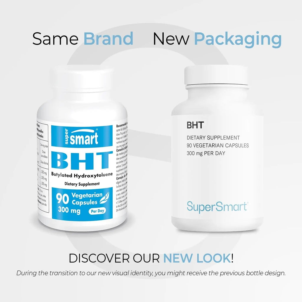 Supersmart - BHT Supplement 300mg per Day - Butylated Hydroxytoluene | Non-GMO & Gluten Free - 90 Vegetarian Capsules - TrustMedUSA