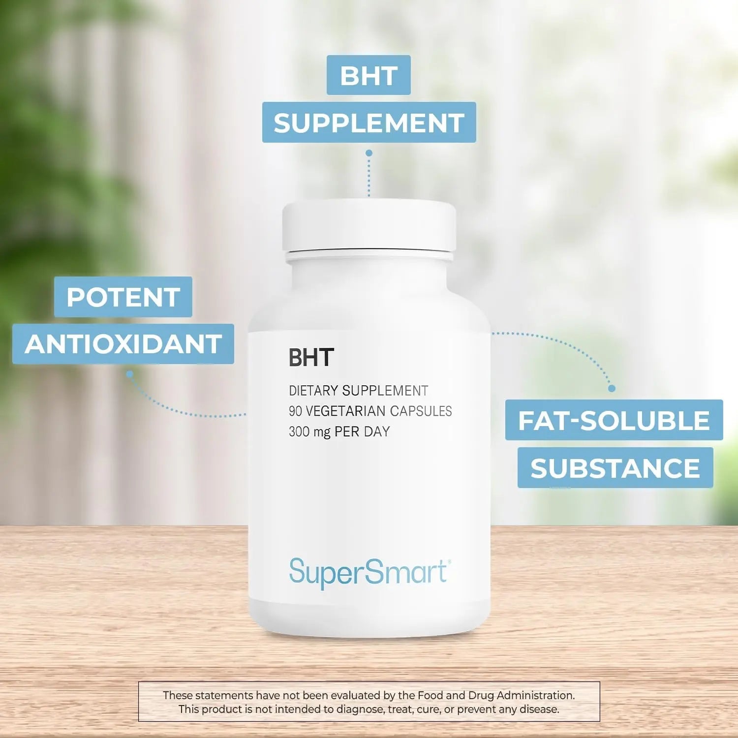 Supersmart - BHT Supplement 300mg per Day - Butylated Hydroxytoluene | Non-GMO & Gluten Free - 90 Vegetarian Capsules - TrustMedUSA