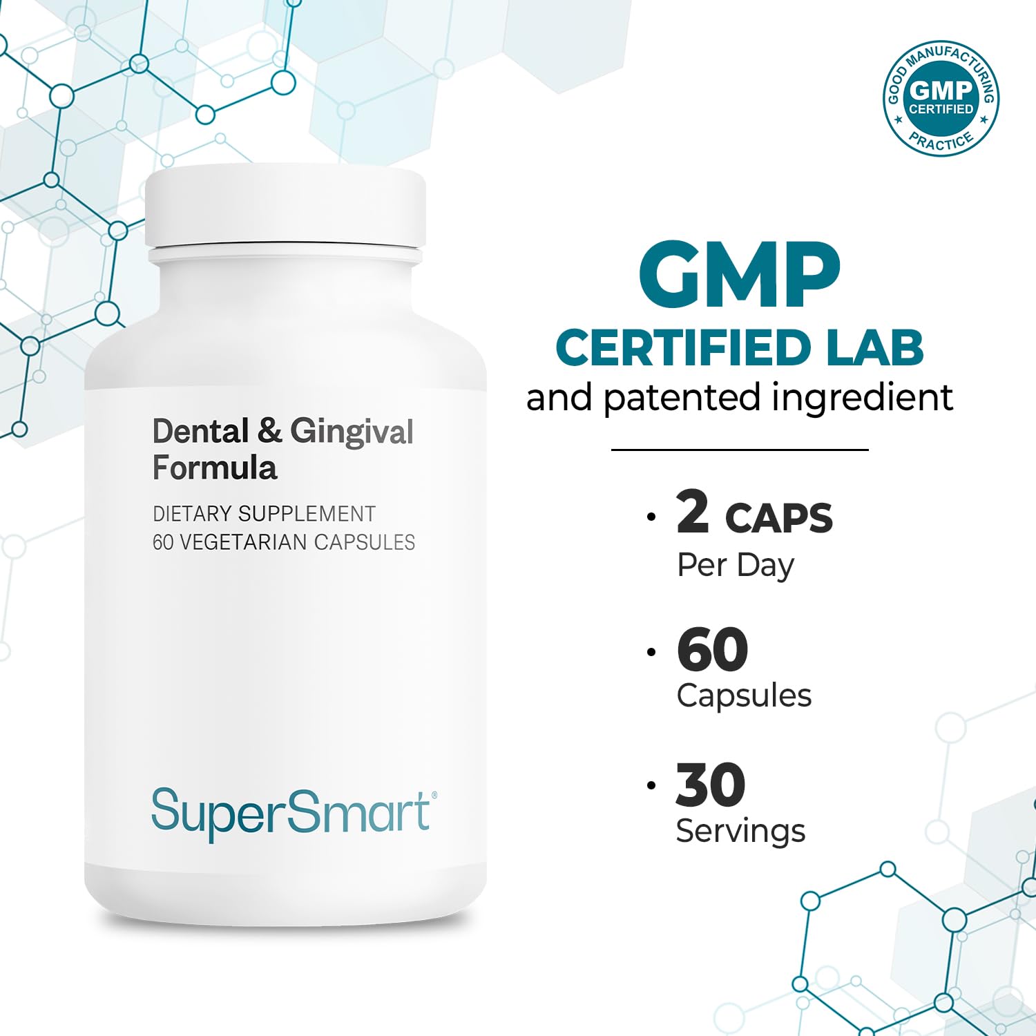 Supersmart - Dental & Gingival Formula (Patented) - Oral Care Supplement - with TEES-10 | Non-GMO & Vegan - 60 Vegetarian Capsules - TrustMedUSA