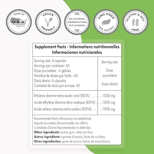 Supersmart - EDTA 1000mg per Day - Calcium Disodium EDTA Supplement | Non-GMO - TrustMedUSA