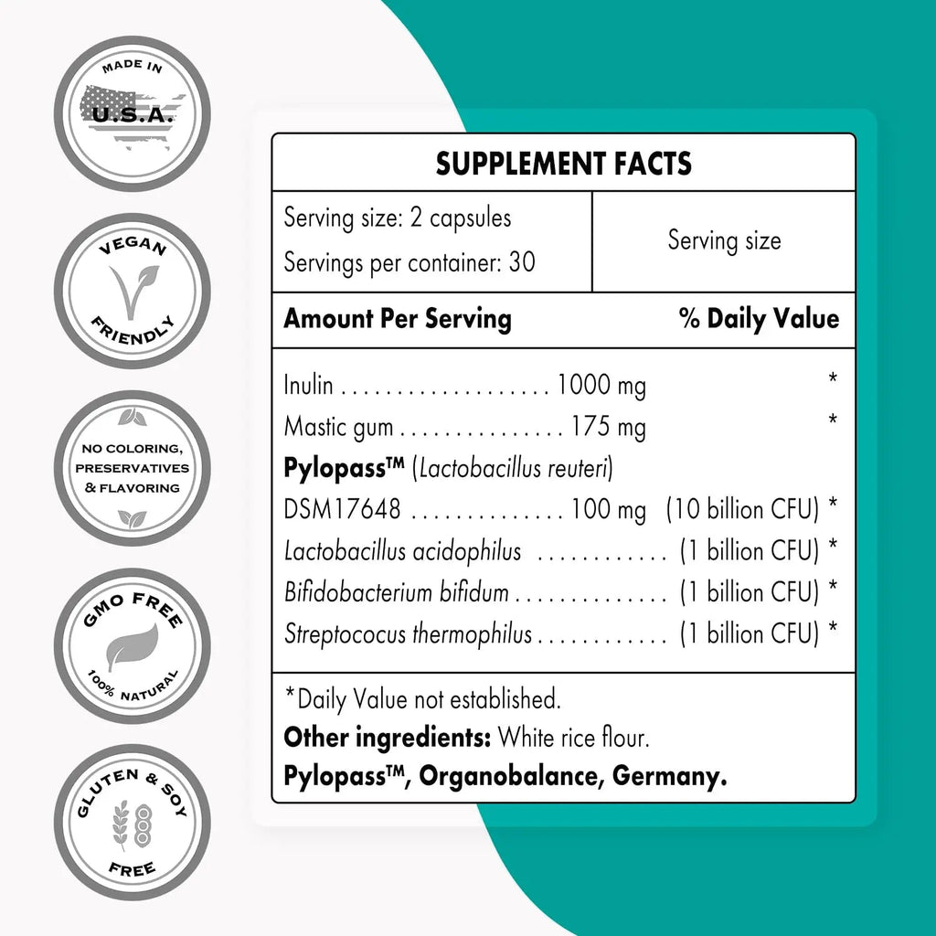 Supersmart - H. Pylori Fight Advanced Formula (Mastic Gum, Probiotics & Prebiotic) - TrustMedUSA