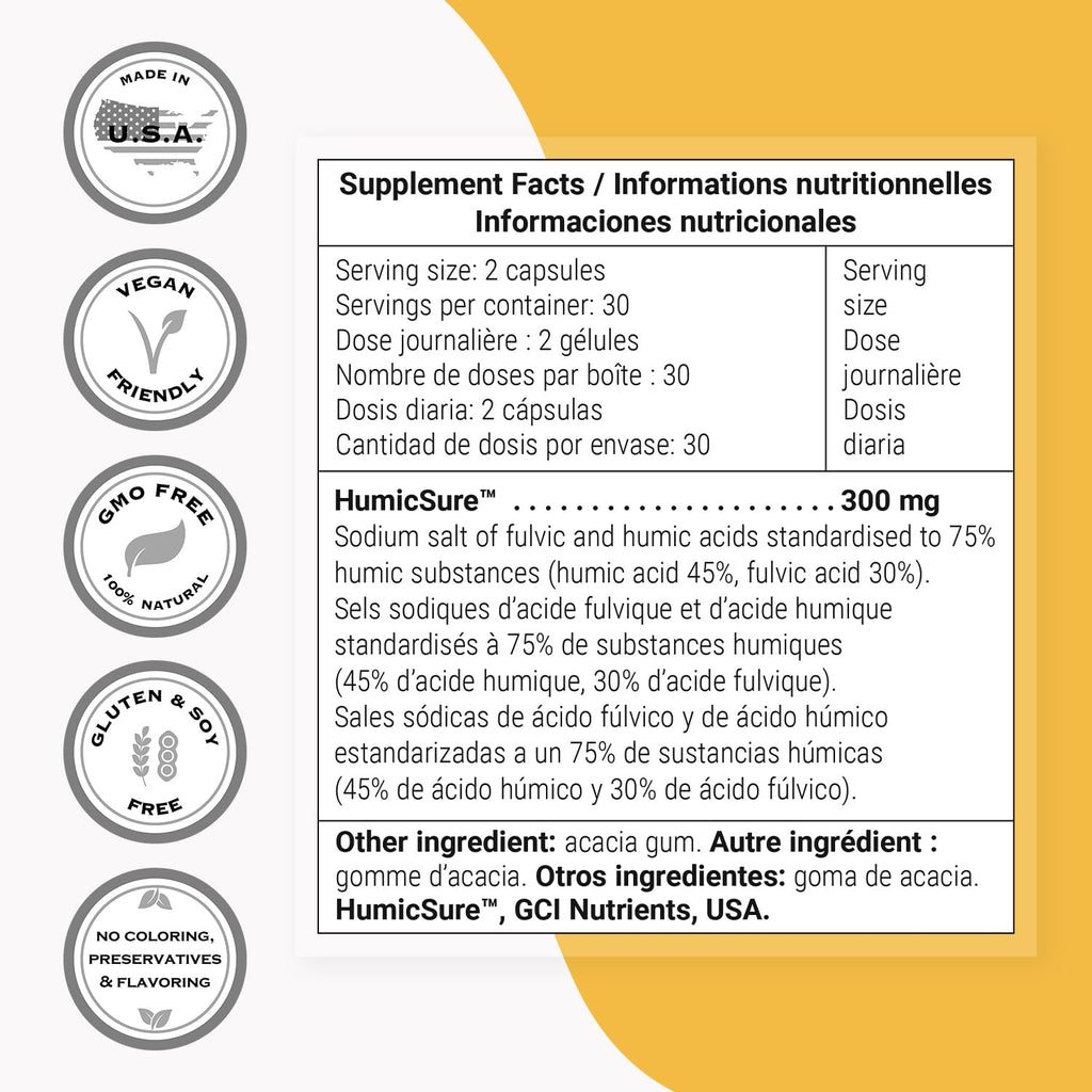 Supersmart - Humic and Fulvic Acid Supplement 300mg per Day (Patented & High Strength) - Fulvic Humic Mineral Blend | Non-GMO & Gluten Free - 60 Vegetarian Capsules - TrustMedUSA