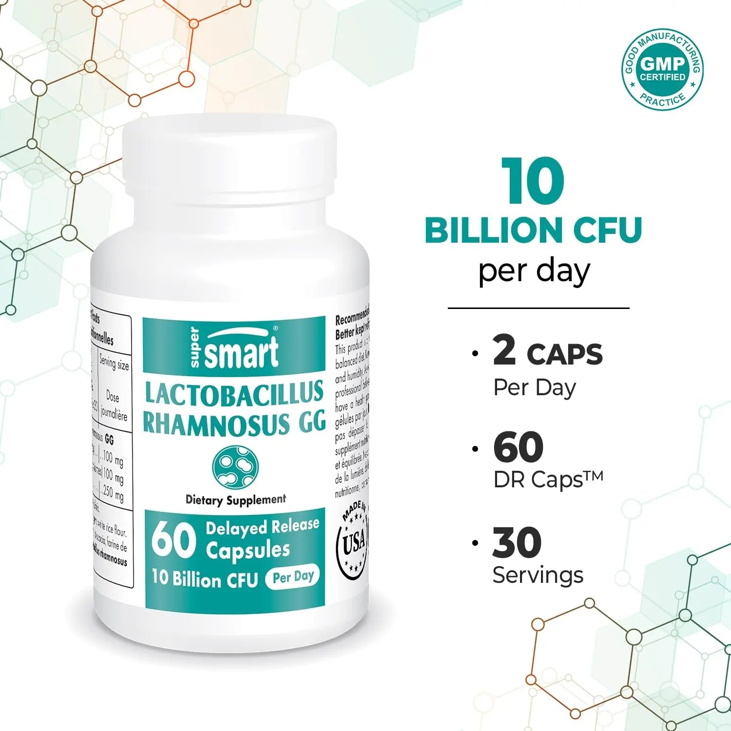 Supersmart - Lactobacillus Rhamnosus GG 10 Billion CFU per Day (LGG Probiotic - TrustMedUSA