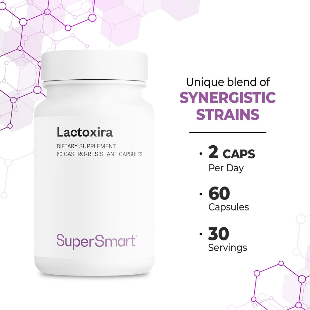 Supersmart - Lactoxira (High Potency) - 8-in-1 Probiotic Complex Supplement - Advanced Formula for Women & Men - with Lactobacillus Casei, Brevis | Non-GMO & Gluten Free - 60 DR Capsules - TrustMedUSA