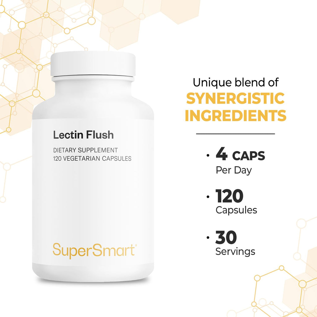 Supersmart - Lectin Flush - Lectin Blocker Shield Supplement - Digestive Support & Detox - Intolerances & Food Allergies - Intestinal Health | Non-GMO & Gluten Free - 120 Vegetarian Capsules - TrustMedUSA