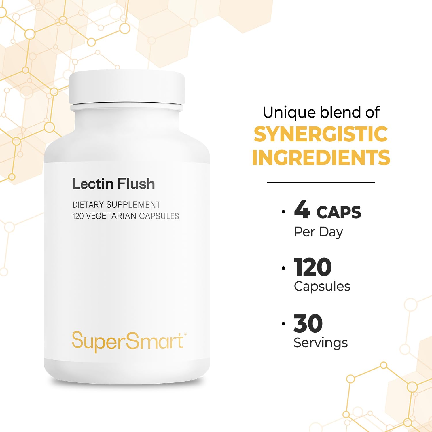 Supersmart - Lectin Flush - Lectin Blocker Shield Supplement - Digestive Support & Detox - Intolerances & Food Allergies - Intestinal Health | Non-GMO & Gluten Free - 120 Vegetarian Capsules - TrustMedUSA
