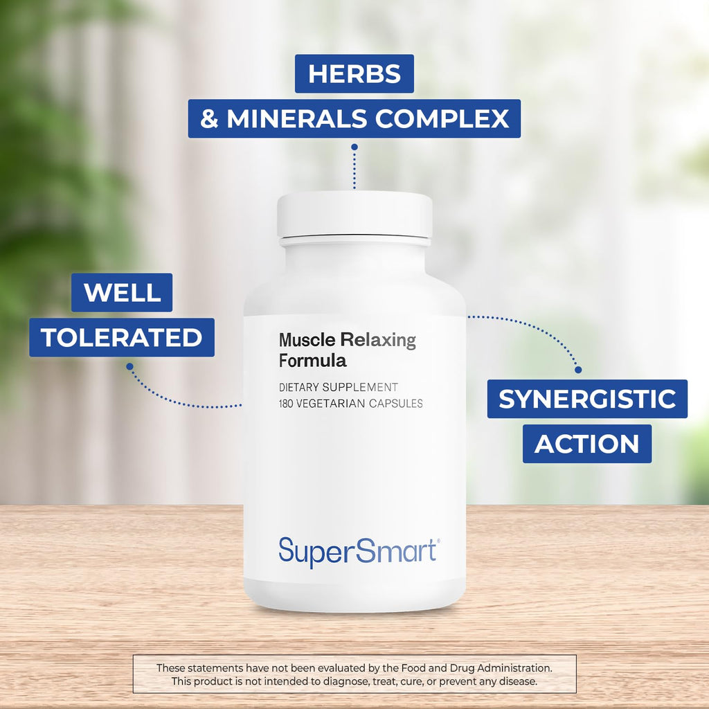 Supersmart - Muscle Relaxing Formula (Advanced Complex) - with Magnesium, Calcium, Vitamin E, Plants Extracts | Non-GMO & Gluten Free - 180 Vegetarian Capsules - TrustMedUSA